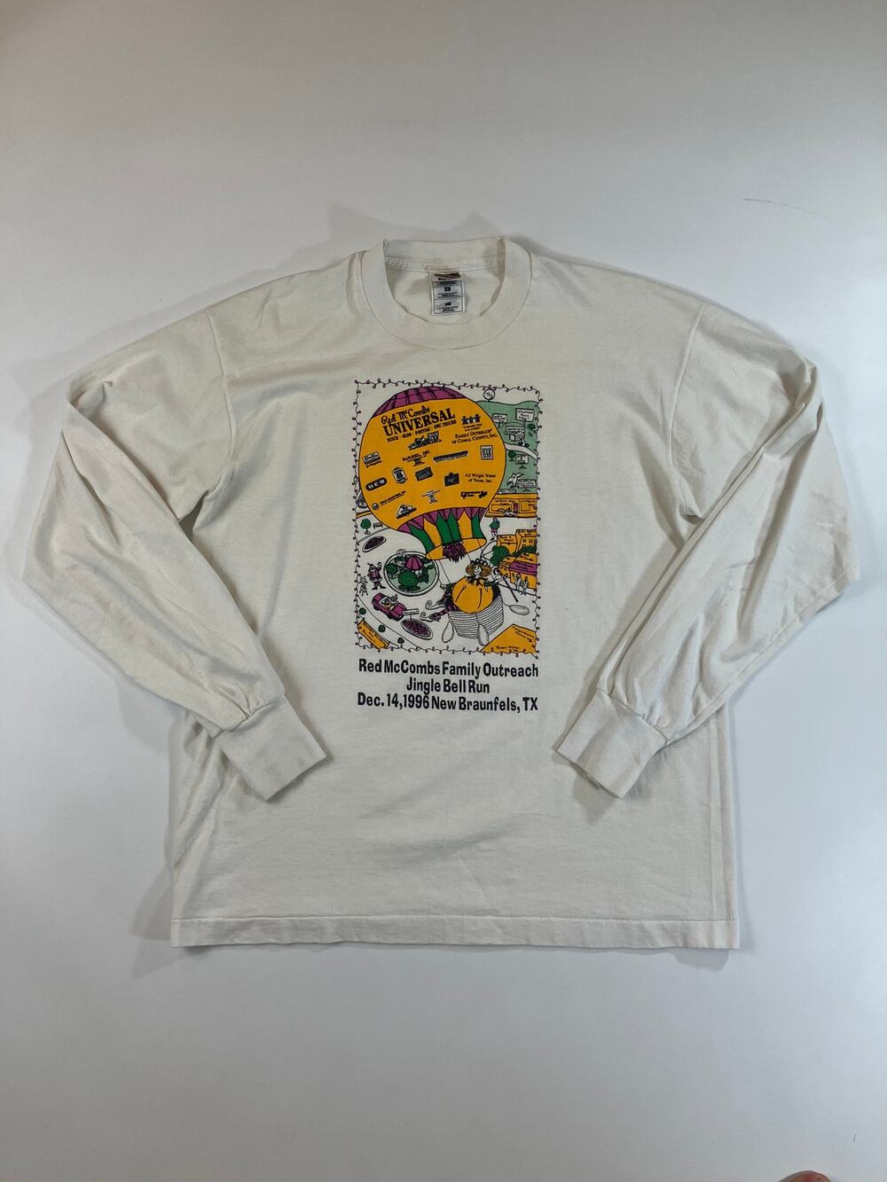 VTG 1996 Red McCombs Jingle Bell Run Shirt L New Braunfels TX Fruit of the Loom